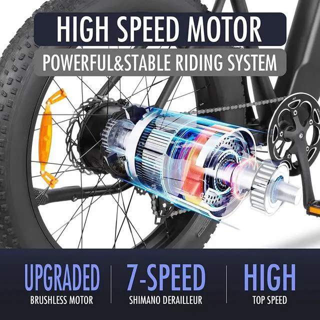Alt view image 6 of 7 - DYU 26" 4.0 Fat Tire Electric Bike for Adults, 750W 48V 20AH, 1100Wh LG Battery, Up to 80 Miles, Shimano 7-Speed Gear, Dual Shock Absorber Mountain Ebike, Complies to UL2849