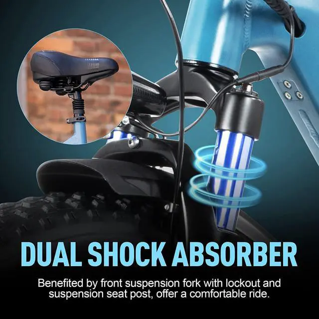 Alt view image 6 of 7 - DYU 20" 4.0 Fat Tire Electric Bike for Adults, 20 MPH Foldable E Bike, 500W 48V 14AH LG Battery, Air Saddle, Shimano 7-Speed, Dual Shock Absorber Mountain Ebike, Up to 43 Miles, UL2849 Certification