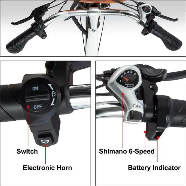 Alt view image 6 of 7 - DYU 26" Commuter Electric Bike for Women,15.5MPH Cruiser E Bike, 350W 36V 12.5AH Li-ion Battery, Shimano 6-Speed, Front Basket, Travel Up to 37 Miles, Complies to UL2849