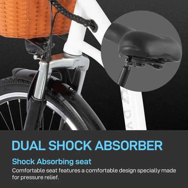 Alt view image 5 of 7 - DYU 26" Commuter Electric Bike for Women,15.5MPH Cruiser E Bike, 350W 36V 12.5AH Li-ion Battery, Shimano 6-Speed, Front Basket, Travel Up to 37 Miles, Complies to UL2849