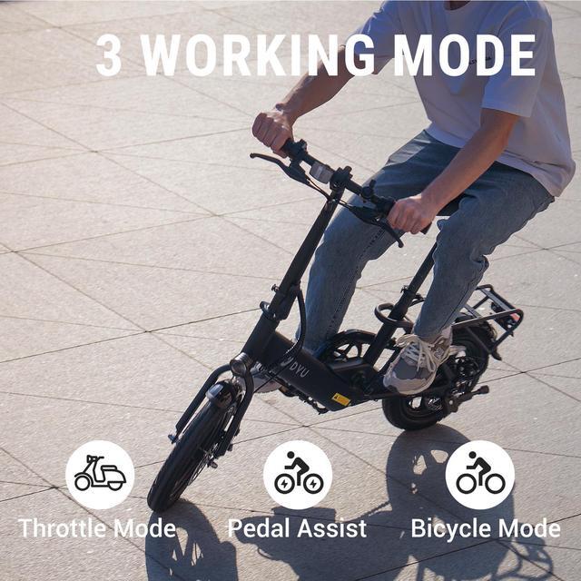 Alt view image 5 of 7 - DYU 14" Folding Electric Bike for Adults Teens, 350W 36V/7.5AH, Pedal-Assist, Commuter Cruiser City E Bike