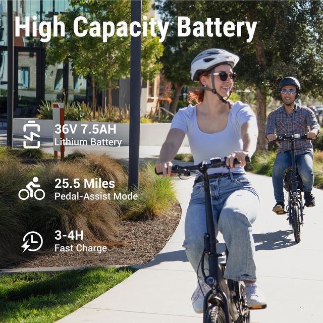 Alt view image 4 of 7 - DYU 14" Folding Electric Bike for Adults Teens, 350W 36V/7.5AH, Pedal-Assist, Commuter Cruiser City E Bike