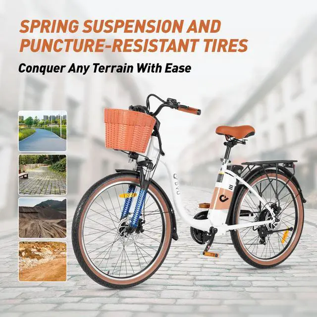 Alt view image 5 of 7 - DYU 26" Commuter Electric Bike for Adults, Peak 500W 36V 15.6AH, Pedal-Assist, Shimano 7-Speed, Cruiser City E Bike