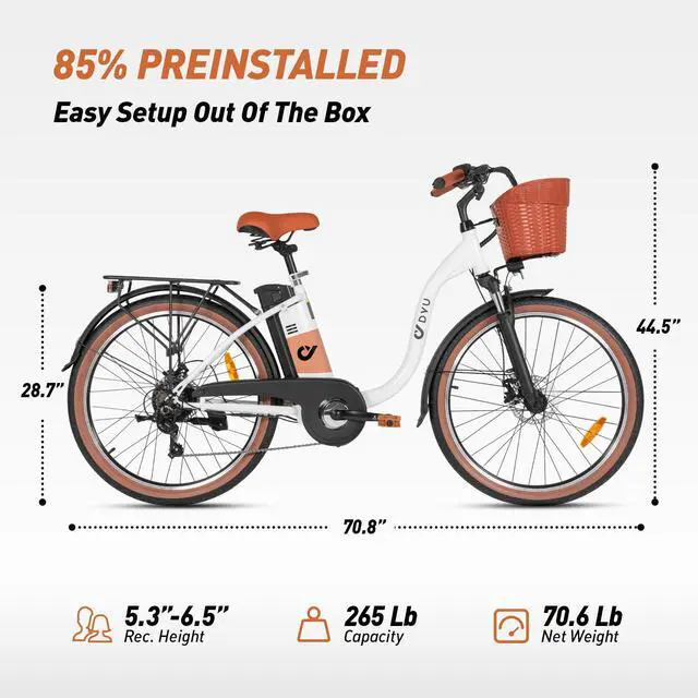 Alt view image 2 of 7 - DYU 26" Commuter Electric Bike for Adults, Peak 500W 36V 15.6AH, Pedal-Assist, Shimano 7-Speed, Cruiser City E Bike