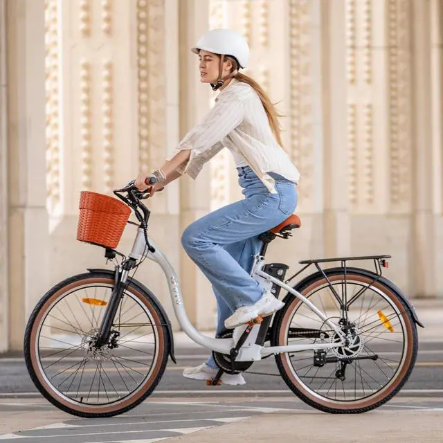 Alt view image 6 of 7 - DYU 26" Commuter Electric Bike for Adults, Peak 500W 36V 15.6AH, Pedal-Assist, Shimano 7-Speed, Cruiser City E Bike