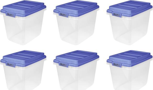 Hefty 32 Qt. Clear Plastic Storage Bin with Blue HI-Rise Lid, 6