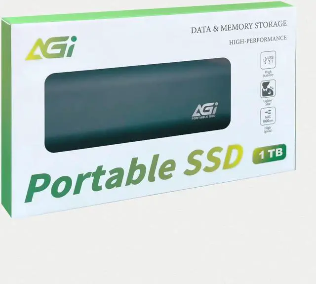 Alt view image 2 of 10 - AGI 1TB ED198 PCIe Portable External SSD, (R/W Speed up to 1024/939 MB/s) USB 3.1 Gen2 Type-C to Type-C/Type-A Cable, Aluminum Housing.