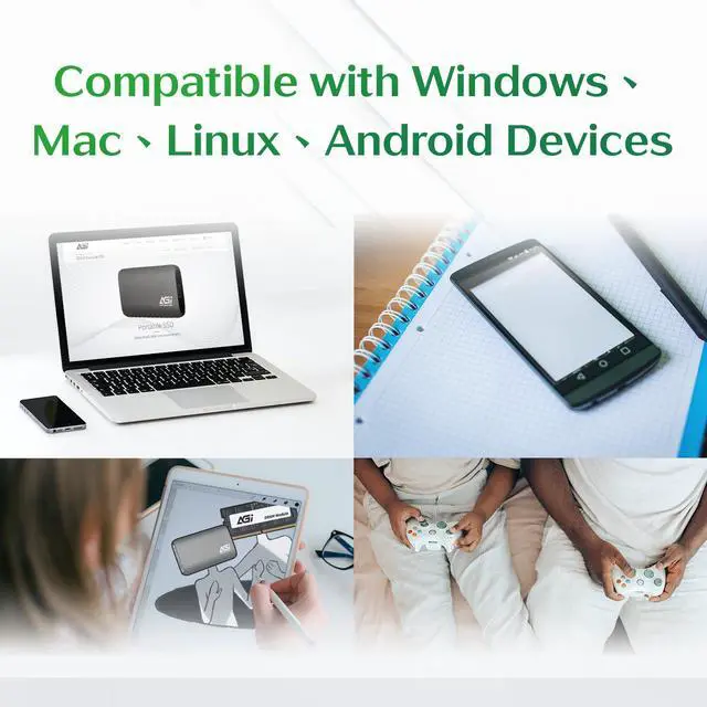 Alt view image 3 of 6 - AGI 1TB ED138 Portable External SSD, (R/W Speed up to 550/500 MB/s), USB 3.2 Gen2 Type-C to Type-C/Type-A Cable, Aluminum Housing.