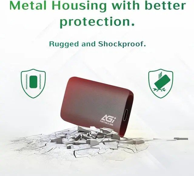 Alt view image 5 of 6 - AGI 1TB ED138 Portable External SSD, (R/W Speed up to 550/500 MB/s), USB 3.2 Gen2 Type-C to Type-C/Type-A Cable, Aluminum Housing.