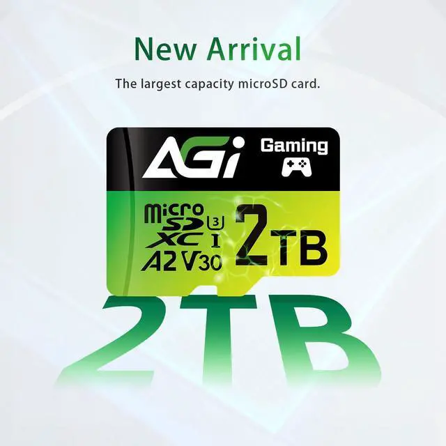 Alt view image 2 of 7 - AGI 2TB TF138 MicroSD Memory, High-Capacity Storage Suit for Gaming. MicroSDXC A2 U3 V30 4K UHS-I U3 (Read Speed up to 170 MB/s, Write Speed up to 160 MB/s) with SD Card Adapter