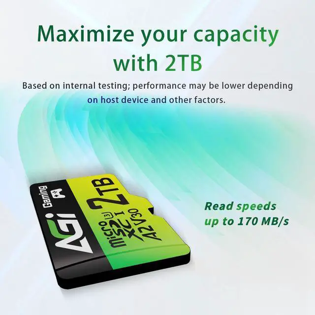 Alt view image 4 of 7 - AGI 2TB TF138 MicroSD Memory, High-Capacity Storage Suit for Gaming. MicroSDXC A2 U3 V30 4K UHS-I U3 (Read Speed up to 170 MB/s, Write Speed up to 160 MB/s) with SD Card Adapter