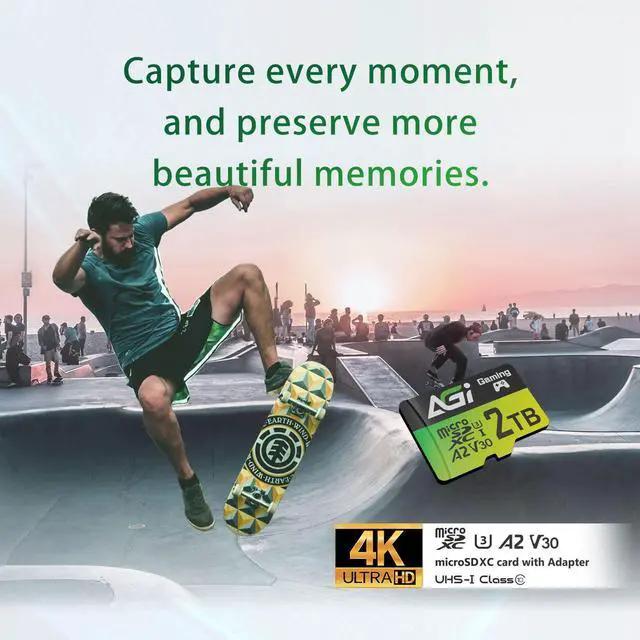 Alt view image 5 of 7 - AGI 2TB TF138 MicroSD Memory, High-Capacity Storage Suit for Gaming. MicroSDXC A2 U3 V30 4K UHS-I U3 (Read Speed up to 170 MB/s, Write Speed up to 160 MB/s) with SD Card Adapter