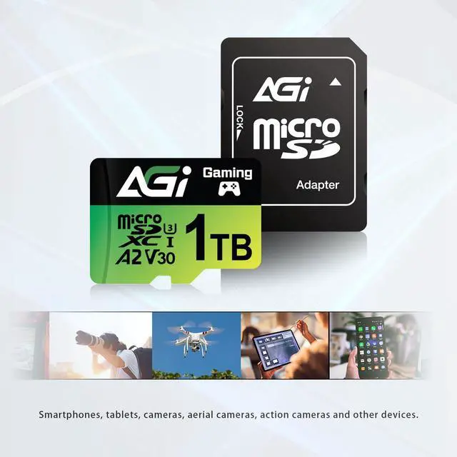 Alt view image 2 of 6 - AGI 1TB TF138 MicroSD Memory, High-Capacity Storage Suit for Gaming. MicroSDXC A2 U3 V30 4K UHS-I U3 (Read Speed up to 170 MB/s, Write Speed up to 160 MB/s) with SD Card Adapter