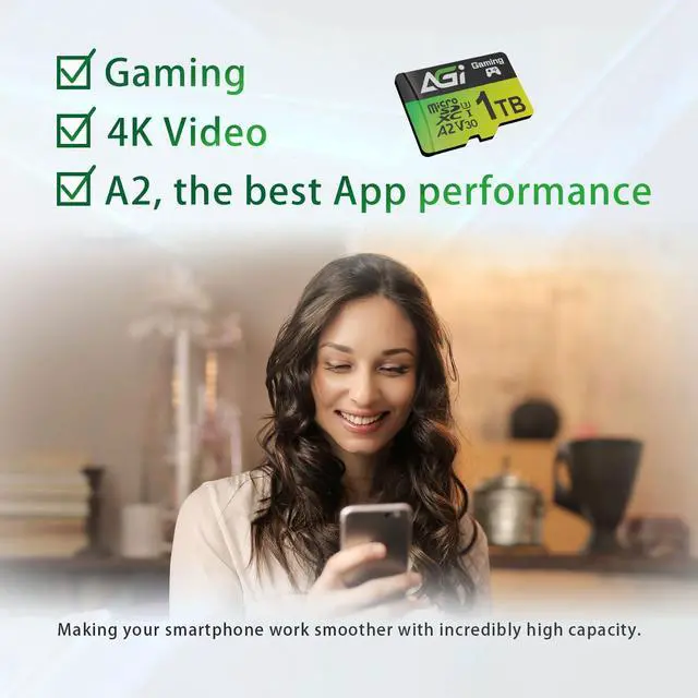 Alt view image 6 of 6 - AGI 1TB TF138 MicroSD Memory, High-Capacity Storage Suit for Gaming. MicroSDXC A2 U3 V30 4K UHS-I U3 (Read Speed up to 170 MB/s, Write Speed up to 160 MB/s) with SD Card Adapter