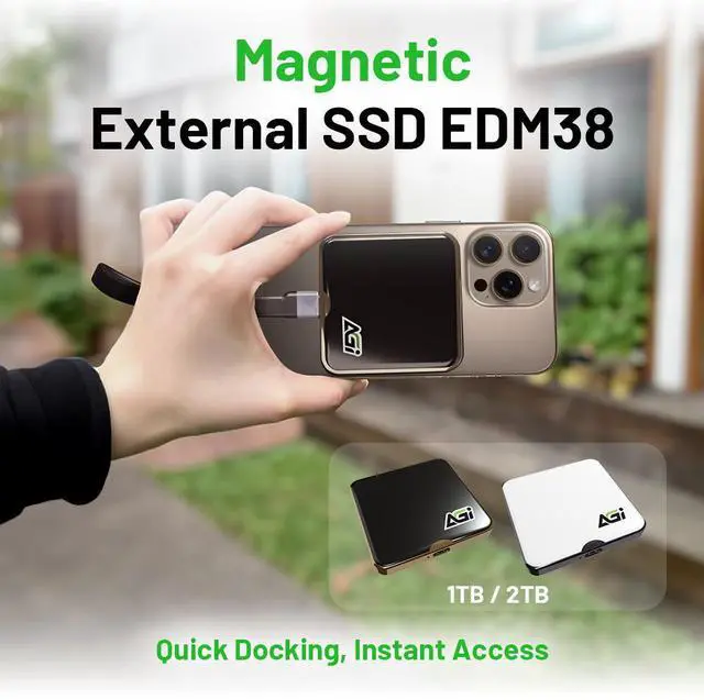 Alt view image 2 of 7 - AGI EDM38 Portable 2TB SSD Type-C USB 3.2 Gen 2x2 Storage(Black). Compatible with Magsafe for iPhone 15 Pro Max ProRes. Read speed up to 2050 MB/s. External SSD for iPhone 15 and newer, PC, laptops.