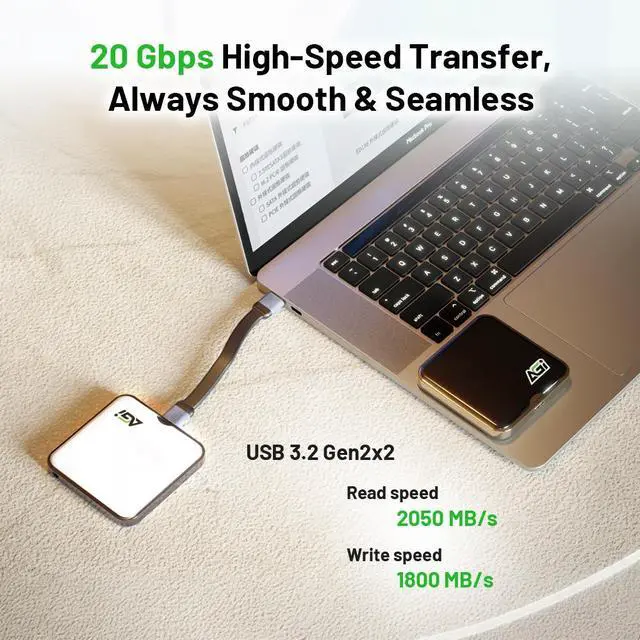 Alt view image 4 of 7 - AGI EDM38 Portable 2TB SSD Type-C USB 3.2 Gen 2x2 Storage(Black). Compatible with Magsafe for iPhone 15 Pro Max ProRes. Read speed up to 2050 MB/s. External SSD for iPhone 15 and newer, PC, laptops.