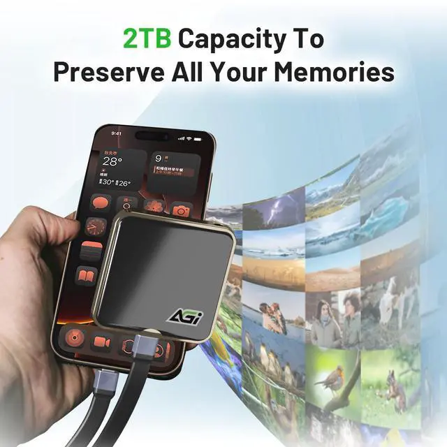 Alt view image 7 of 7 - AGI EDM38 Portable 2TB SSD Type-C USB 3.2 Gen 2x2 Storage(Black). Compatible with Magsafe for iPhone 15 Pro Max ProRes. Read speed up to 2050 MB/s. External SSD for iPhone 15 and newer, PC, laptops.