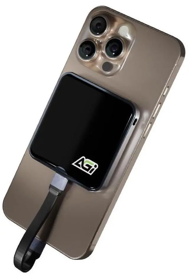Main image of AGI EDM38 Portable 2TB SSD Type-C USB 3.2 Gen 2x2 Storage(Black). Compatible with Magsafe for iPhone 15 Pro Max ProRes. Read speed up to 2050 MB/s. External SSD for iPhone 15 and newer, PC, laptops.