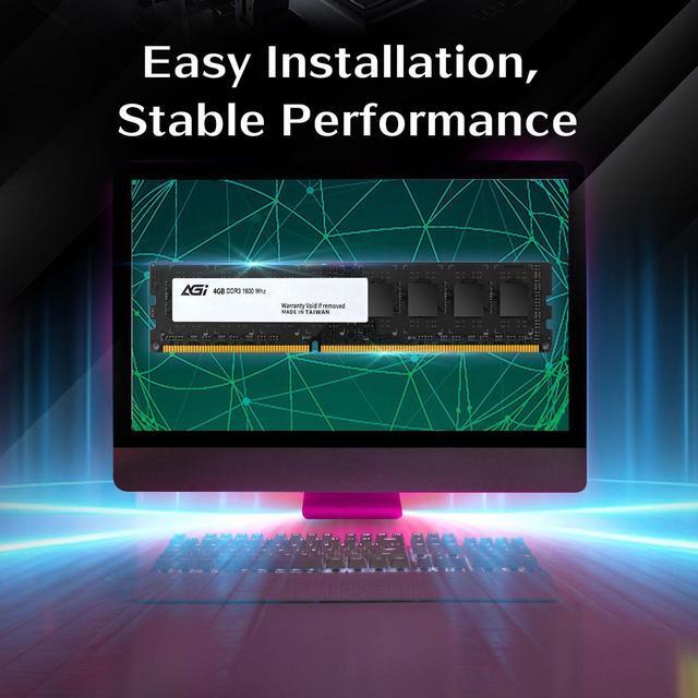 Alt view image 6 of 6 - AGI UD128 4GB DDR3 UDIMM 1600MHz CL11, 240-pin for Desktop Memory Model RAM Module Upgrade AGI160004UD128