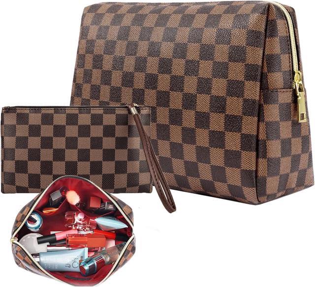 Checkered Makeup Bag 2Pcs Travel Cosmetic Bags Portable Toiletry