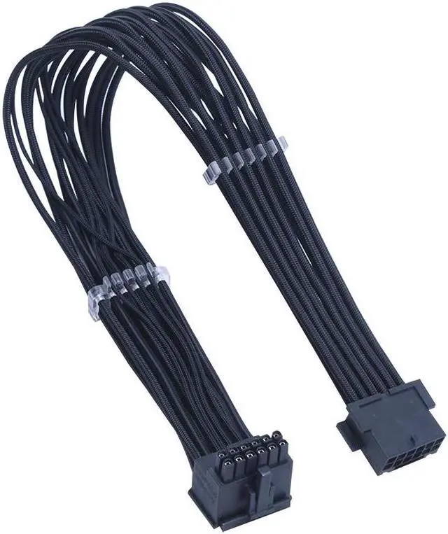 Alt view image 4 of 4 - X-Enlazar Superior 600W PCIe 5.0 / Gen 5 90 Degree L-Angled Patent 12VHPWR PSU Extension Cable / Black / 12+4pin to 12+4pin Extension Connector / Mesh Paracord Sleeving