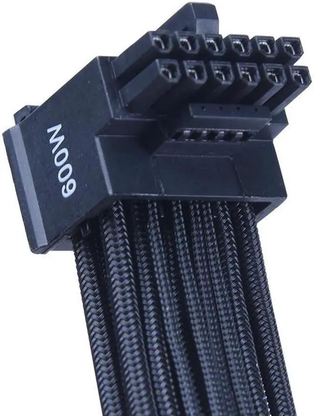 Alt view image 2 of 4 - X-Enlazar Superior 600W PCIe 5.0 / Gen 5 90 Degree L-Angled Patent 12VHPWR PSU Extension Cable / Black / 12+4pin to 12+4pin Extension Connector / Mesh Paracord Sleeving