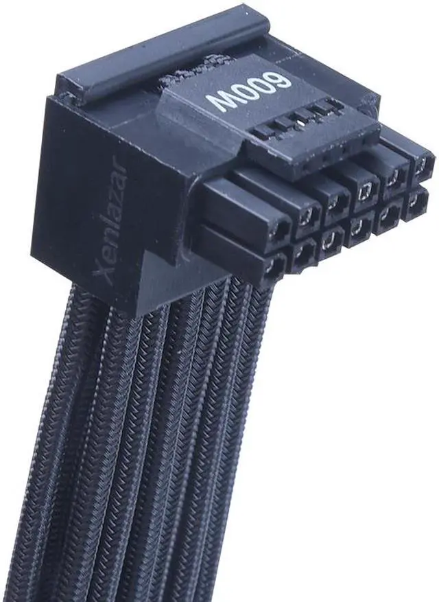 Alt view image 2 of 5 - X-Enlazar Superior 600W PCIe 5.0 / Gen 5 90 Degree L-Angled Patent 12VHPWR PSU Extension Cable / Black / 12+4pin to 12+4pin Extension Connector / Mesh Paracord Sleeving