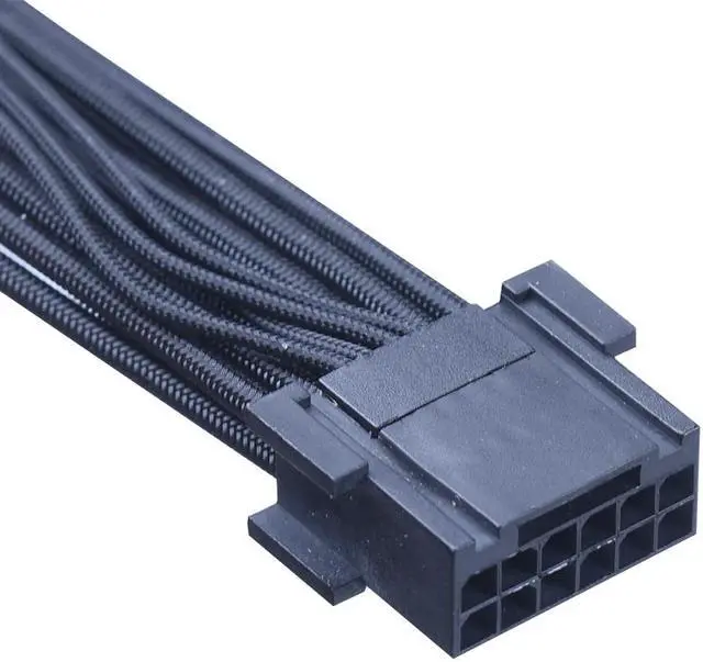 Alt view image 5 of 5 - X-Enlazar Superior 600W PCIe 5.0 / Gen 5 90 Degree L-Angled Patent 12VHPWR PSU Extension Cable / Black / 12+4pin to 12+4pin Extension Connector / Mesh Paracord Sleeving
