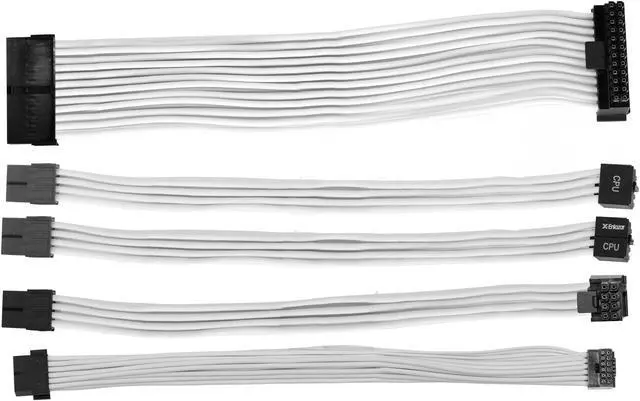 Main image of X-Enlazar Individual Sleeved Extension Cable Kit for Power Supply /PSU Cable M/B 24-PIN/ CPU 8-PIN VGA / 8-PIN / 12VHPWR(PCIe 5.0 600W / Gen 5)*1 / Type-A 90 Degree Patent 16AWG White