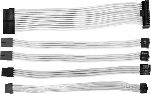Main image of X-Enlazar Individual Sleeved Extension Cable Kit for Power Supply / M/B 24-PIN/ CPU 8-PIN / 8PIN PCI-E / 12VHPWR(600W PCIe 5.0 / Gen 5)*1 /Type-B 90 Degree L-Angled Patent PSU Cables 16AWG White