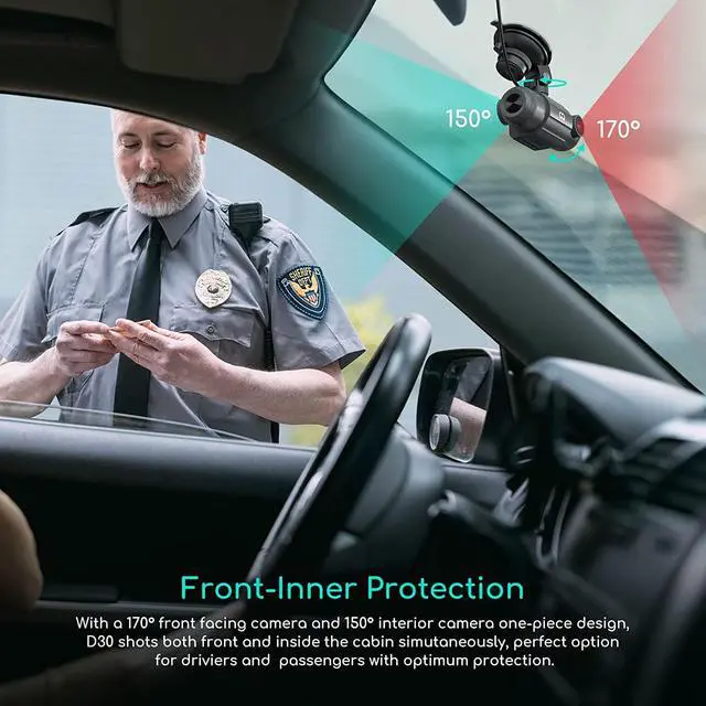 Alt view image 3 of 7 - D30S 4K Dash Cam with GPS Wi-Fi, Front and Inside Dual 2.5K 1080P, Uber Car Camera with Infrared Night Vision, Supercapacitor, 4 IR LEDs, G-Sensor, Parking Mode, Loop Recording