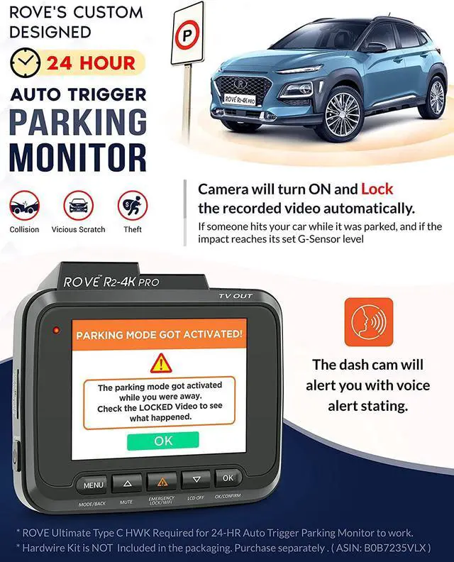 Alt view image 5 of 7 - ROVE R2-4K PRO Dash Cam, Built-in GPS, 5G WiFi Dash Camera for Cars, 2160P UHD 30fps Dashcam with APP, 2.4" IPS Screen, Night Vision, WDR, 150° Wide Angle, 24-Hr Parking Mode, Supports 512GB Max