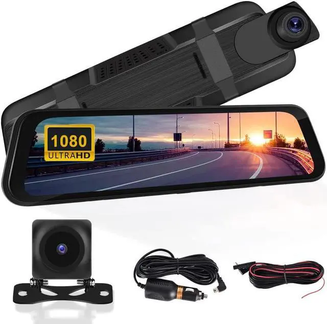 Main image of CAMECHO 9.66 Mirror Dash Cam Backup Camera with 32GB Card, 1080P Full HD Touch Screen Dual Front and Rear Camera Super Night Vision, G-Sensor, WDR, Parking Monitor, Loop Recording, Motion Detection