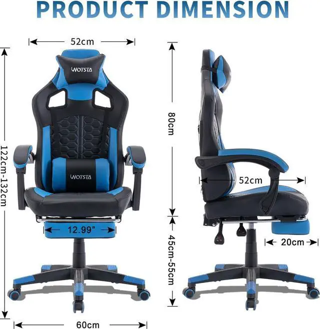 Alt view image 2 of 7 - WOTSTA Gaming Chair with Footrest,High Back Gamer Chair with Massage Reclining Computer Chair Big and Tall Racing Gaming Chair Ergonomic Game Chair for Adults PVC Leather (Blue)