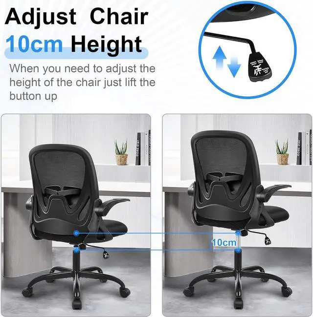 Alt view image 6 of 6 - Office Chair Primy Ergonomic Desk Chair with Adjustable Lumbar Support and Height, Swivel Breathable Desk Mesh Computer Chair with Flip up Armrests for Conference Room (Black)