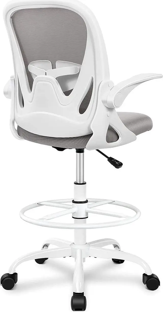 Main image of Drafting Chair Primy Tall Office Chair with Flip-up Armrests Executive Ergonomic Computer Standing Desk Chair with Adjustable Footrest Ring and Lumbar SupportGray