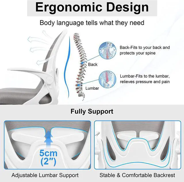 Alt view image 3 of 6 - Drafting Chair Primy Tall Office Chair with Flip-up Armrests Executive Ergonomic Computer Standing Desk Chair with Adjustable Footrest Ring and Lumbar SupportGray