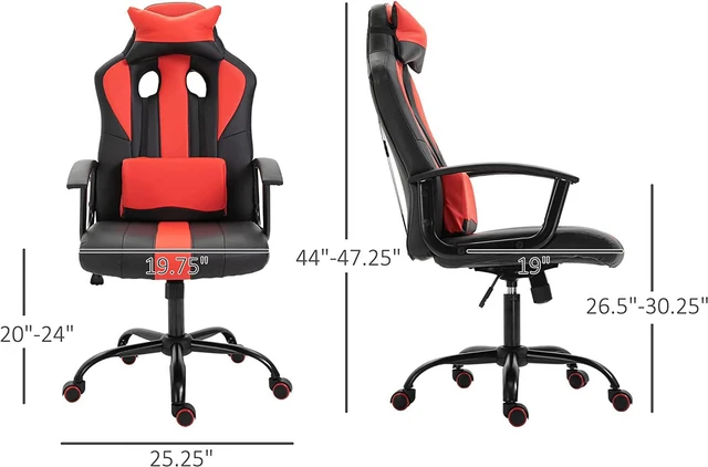 Alt view image 3 of 7 - Vinsetto Office Chair High Back Racing Style Gaming Chair Adjustable PU Leather Swivel Computer Task Seat with Lumbar Support and Pillow Red