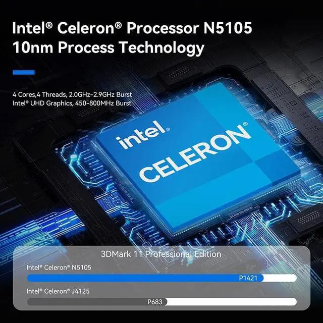 Alt view image 3 of 7 - Intel NUC Mini PC Celeron N5105 Processor 4 Core 2.0-2.9GHz UHD Graphics Support 4K Windows 10 11 HDMI DP 1.4 Bluetooth 5.1 Intel Celeron N5105 8GB / 256GB SSD