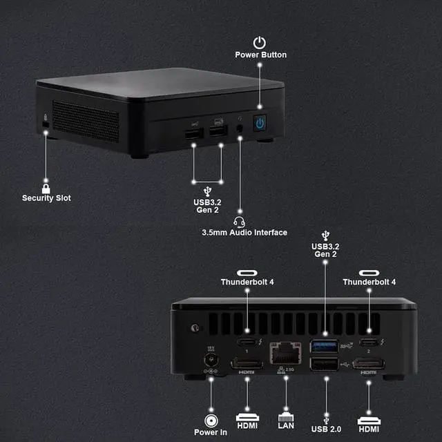 Alt view image 4 of 7 - Intel NUC 12th Protable Slim NUC12WSKi5 Core i5-1240P Processor Intel Iris Xe Graphics Dual HDMI Dual Thunderbolt 4 Pc Gaming Barebone