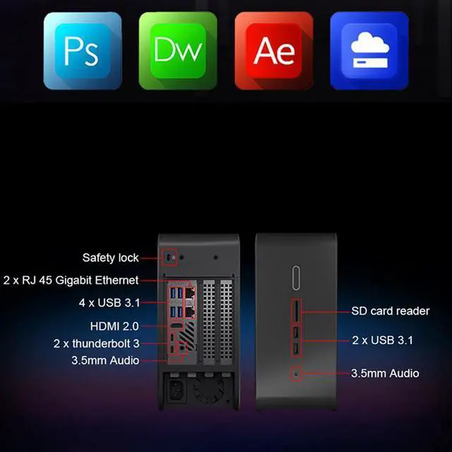 Alt view image 4 of 6 - Intel NUC 9 NUC9i9QNX Ghost Skull Canyon Core i9-9980H 16M Cache Up to 5.00 GHz UHD Graphics 630 4K Thunderbolt 3 Micro ATX Gaming Desktop PC 8GB RAM / 512GB SSD
