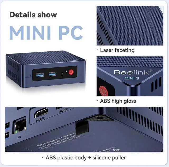 Alt view image 4 of 7 - Beelink Mini S12 Pro Intel N100 (Up to 3.4GHz), 16GB DDR4 RAM 500GB NVME SSD, Intel UHD Graphics, Windows 10 Pro, Dual HDMI/WiFi 6/BT 5.2