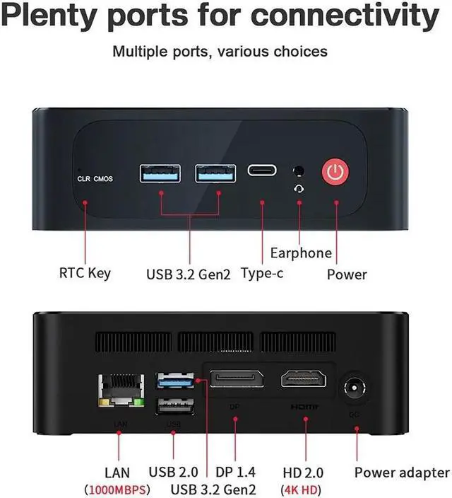 Alt view image 6 of 7 - Beelink Mini PC SER5 AMD Ryzen 5 5560U (6C/12T Up to 4.0GHz), 16GB DDR4 RAM 500GB NVME SSD, AMD Radeon Graphics, Windows 11 Pro, WiFi 6/BT 5.2