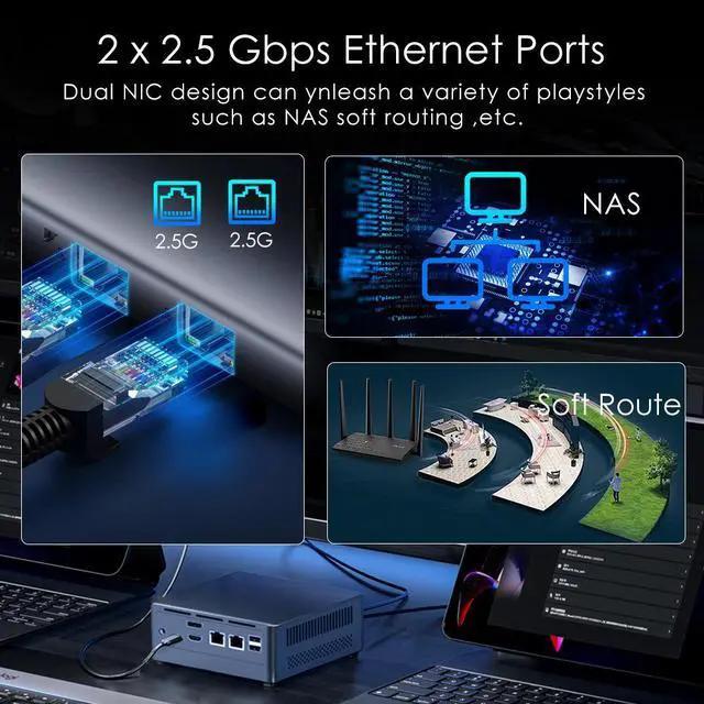 Alt view image 4 of 6 - BRENUC Mini PC N9N PRO Intel Core i3-N305 (up to 3.8GHz), 16GB DDR4 RAM 512GB NVME SSD, Intel UHD Graphics, Win11 Pro, 2 x 2.5GbE I226-V 6 x USB Ports WiFi 6 Bluetooth 5.2