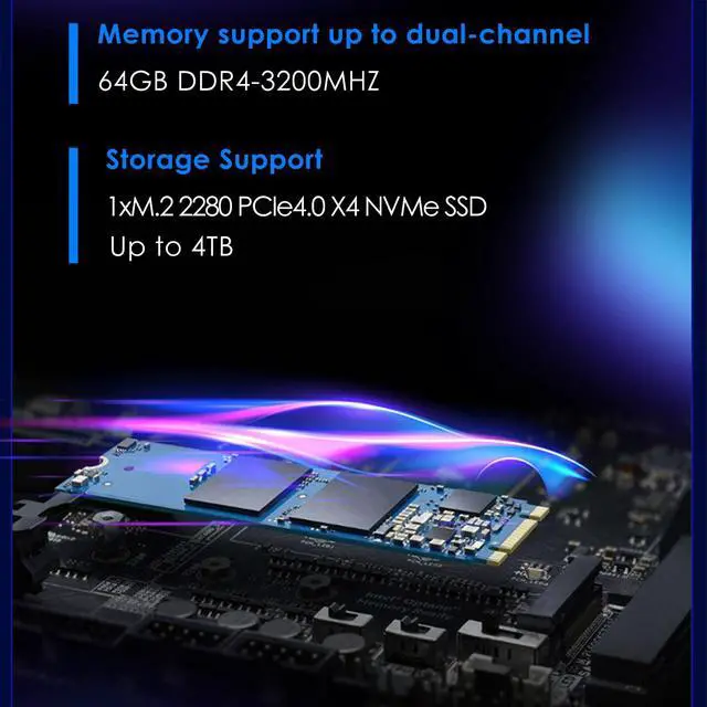 Alt view image 3 of 7 - BRENUC Mini PC C06 Intel Core i5-1334U (up to 4.6GHz), 16GB DDR4 RAM 512GB NVME SSD, Intel Iris Xe Graphics, Win11 Pro, 4 x USB3.2 WiFi 6 Bluetooth 5.2
