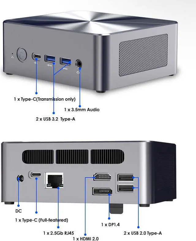 Alt view image 6 of 6 - BRENUC Mini PC N7A Intel Core i5-12450H (up to 4.4GHz), 16GB DDR4 RAM 512GB NVME SSD, Intel UHD Graphics, Windows 11 Pro, Triple screen display WiFi 6 Bluetooth 5.2