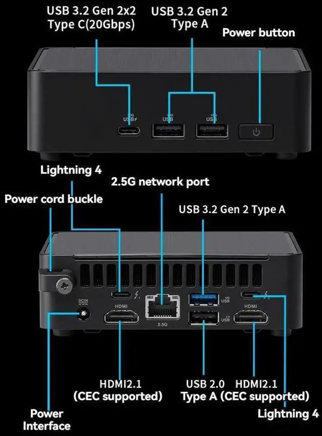 Alt view image 7 of 7 - ASUS NUC 14 Pro Intel Core Ultra 5 125H RNUC14RVKU50000UI Slim PC Barebone WiFi 6E BT5.3, US cord