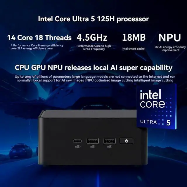 Alt view image 3 of 7 - ASUS NUC 14 Pro RNUC14RVHU50000UI Core Ultra 5 125H 14C/18T Up to 4.5GHz Intel ARC Graphics Wi-Fi 6E BT5.3 Barebone