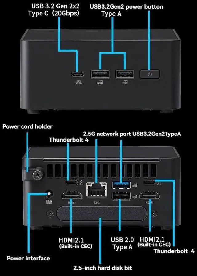 Alt view image 6 of 7 - ASUS NUC 14 Pro RNUC14RVHU700000I Core Ultra 7 155H, Intel ARC Graphics, 32GB RAM 1TB SSD, Support 8K/4K Quad Display/Wifi 6E/Bluetooth 5.3/Thunderbolt 4