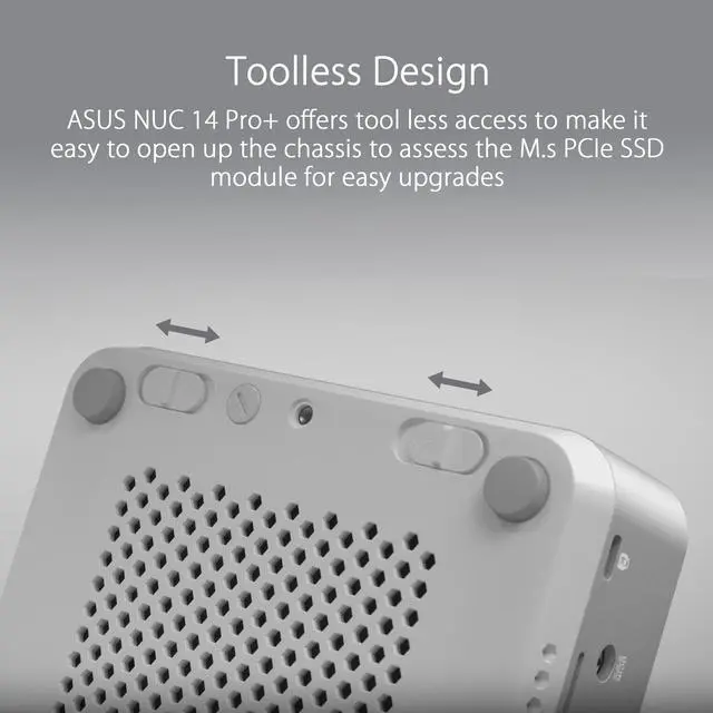 Alt view image 3 of 7 - ASUS NUC 14 Pro+ Intel 14th Gen Core Ultra 9 185H (NPU Support), 64GB DDR5 RAM, 2TB SSD, Thunderbolt 4, Wi-Fi 6E & Bluetooth 5.3, Silver Aluminum Chassis, with VESA Mount